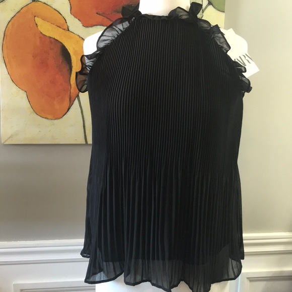 ZARA ruffled pleated halter top black size S - Picture 3 of 9